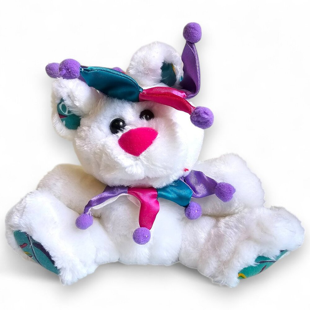 Great American Toy Co Jester Bear Plush Stuffed Animal White Joker Clown VTG 7"